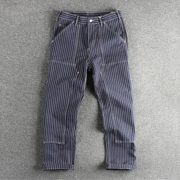 2025 Spring New American Retro Amekaji Heavyweight Woven Cargo Pants Men's Simple 100% Cotton Washed Straight Casual Trousers