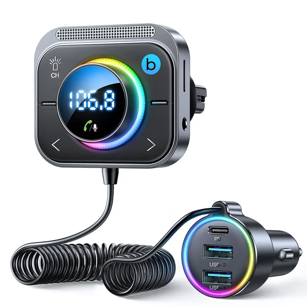 

Bluetooth 5,3 FM/AUX Bluetooth автомобильный адаптер с 3 портами PD & QC 3,0 FM-модулятор Bluetooth автомобильный передатчик зарядное устройство для автомобиля Bluetooth адаптер