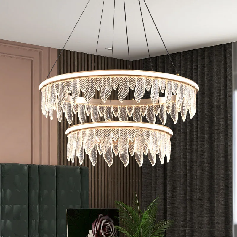 

Modern Luxury Crystal Hanging Lamps for Ceiling Round Parlor Pendant Light Crystal Leaves Chandelier Loft Room Decor Lustre