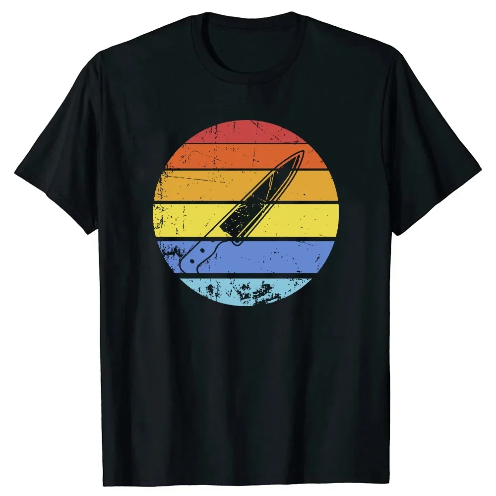 Lustiges Koch-T-Shirt im Vintage-Stil mit Messer-Motiv für BBQ, Restaurant und Küche, Sommer-Grafik-Streetwear, Kurzarm-Geschenk-T-Shirt für Männer