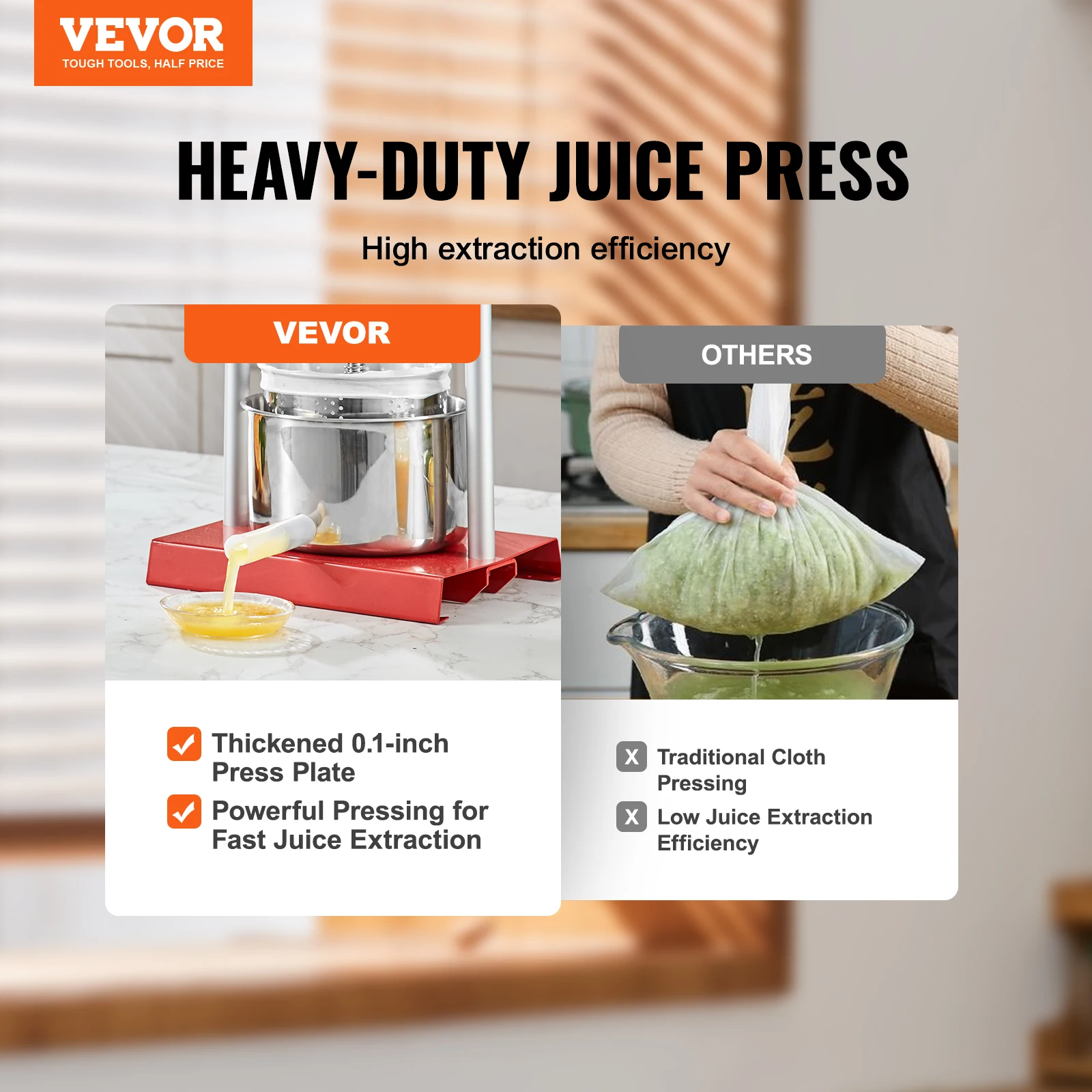 VEVOR Fruit Wine Press, 1.6 Gallon/6L, 2 Stainless Steel Barrels, Manual Juice Maker, w/ T-Handle for Outdoor, Kitchen, and Home 2