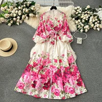 High-end Feelprinting Slimming Dresses Series Spring 2024 New Long French Sleeve Elegant Dresses For Women 1