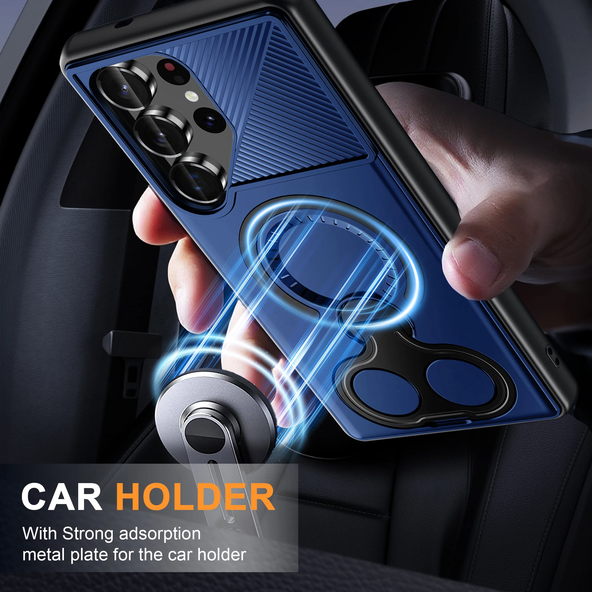 Premium Metal Ring Stand Magnetic Armor Case with Wireless Charging Support