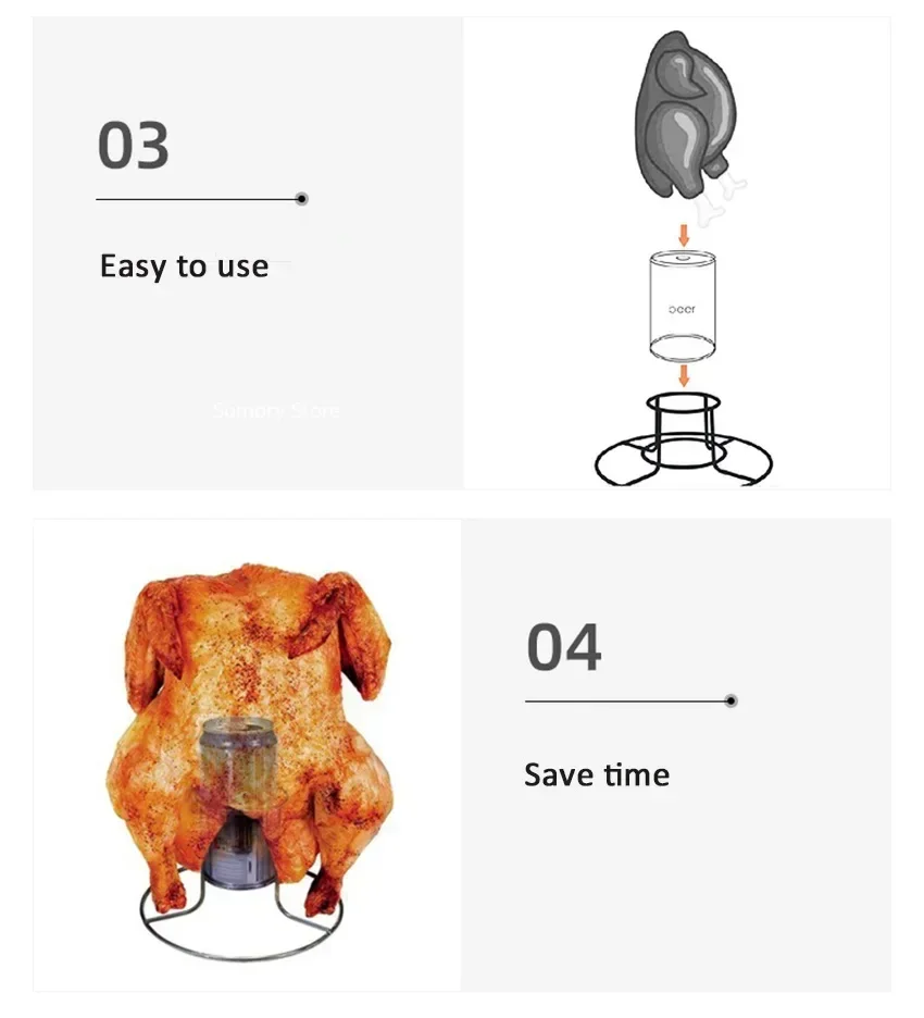 Chicken Grill Stand Stainless Steel BBQ Roasting Holder Beer Can Chicken Rack for Indoor Outdoor Camping Picnic Grill Accessory