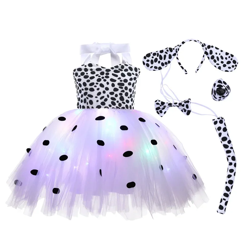 Dalmatian Dog Tutu Dress LED Light for Baby Girls Spotted Animal Halloween Costume Toddler 10T