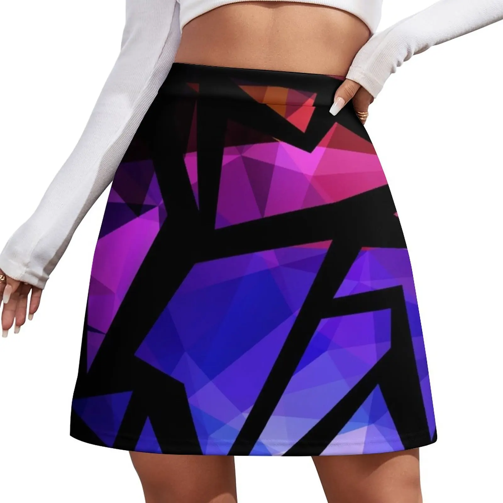 Abstract print of triangles polygon print. Bright dark design colors Mini Skirt elegant skirts for women short skirt for women tenga 3d мастурбатор polygon