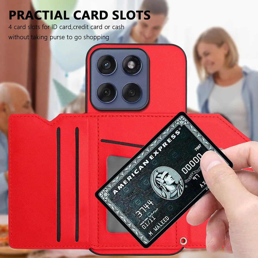 Leather Magnetic Wallet Phone Case with Card Holder and Button-Flip Design
