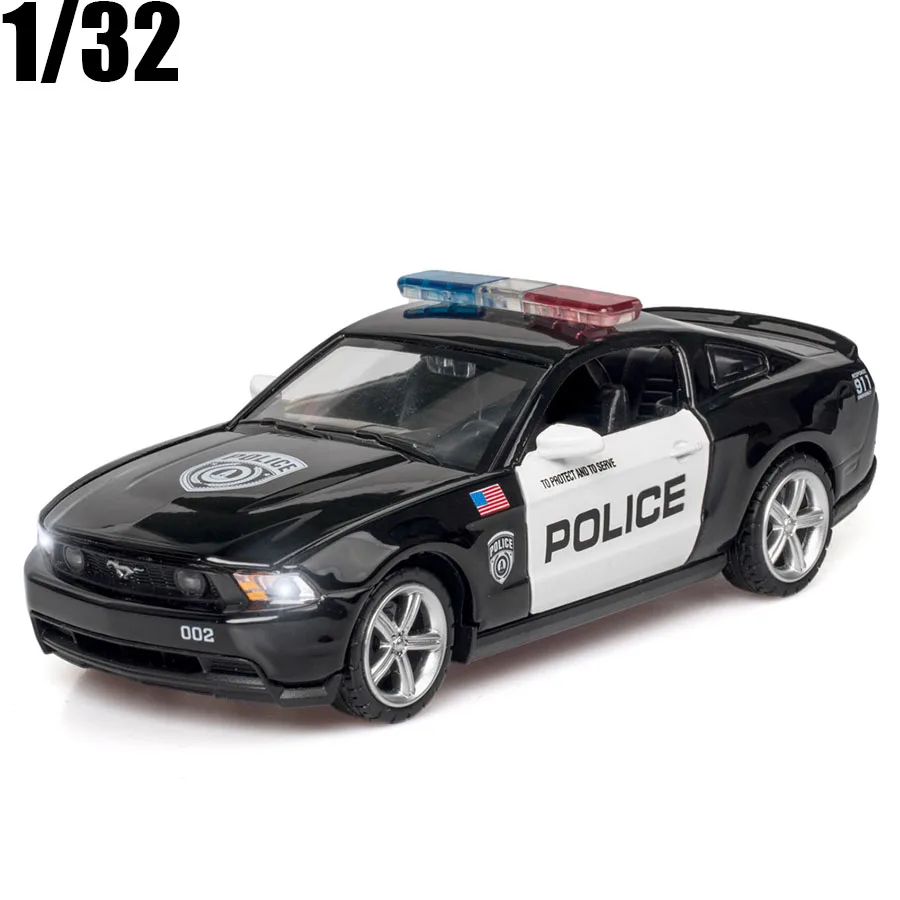 

1:32 Ford Mustang GT полицейская металлическая Игрушечная машина, литой автомобиль из сплава, модель игрушечного автомобиля, миниатюрный подарок для детей F205