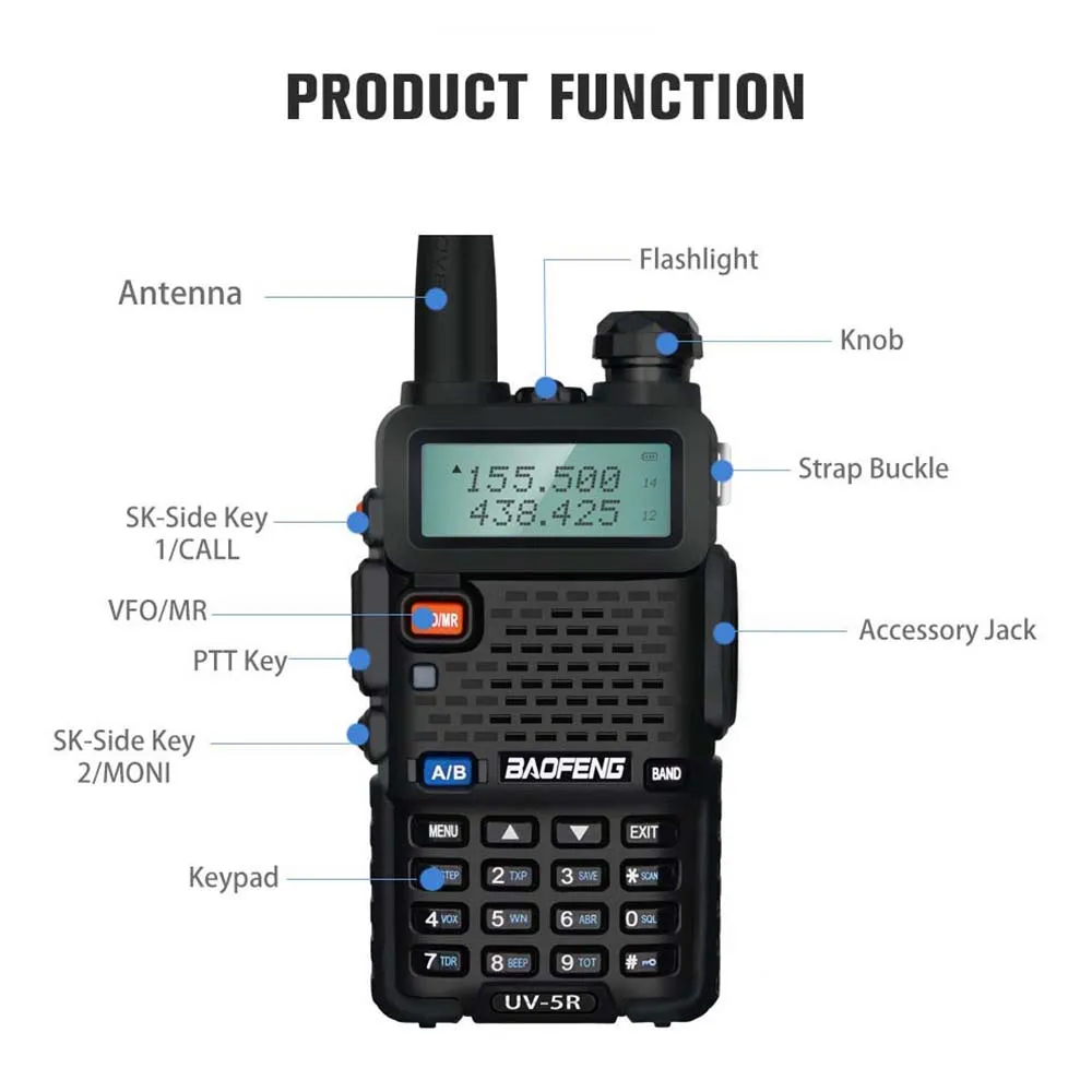 Walkie Takie Baofeng UV-5R 5W True High Power Ham Radio Long Range 10km FM Portable UV5R Dual Band Two Way Radio Comunicador 5