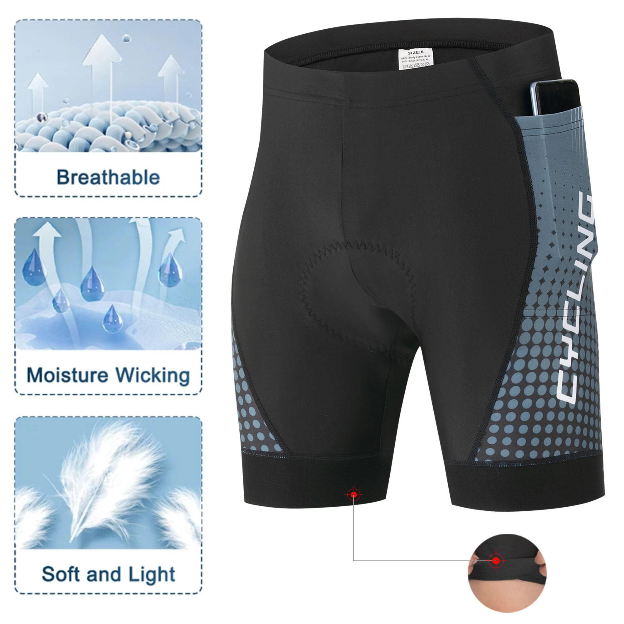 Herren-Radlerhose mit Professioneller Stoßdämpfung, 5D-Polsterung, Reflektierend, Atmungsaktiv, für Mountainbike und Rennrad, mit Rückentaschen – Detail 2