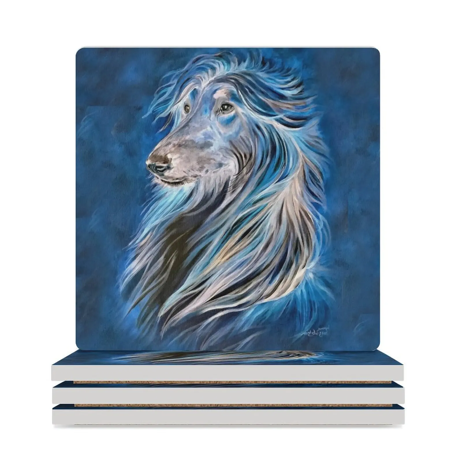 

BLUE AFGHAN HOUND. Repeat pattern. Ceramic Coasters (Square) for drinks aesthetic tea cup holders eat table Coasters