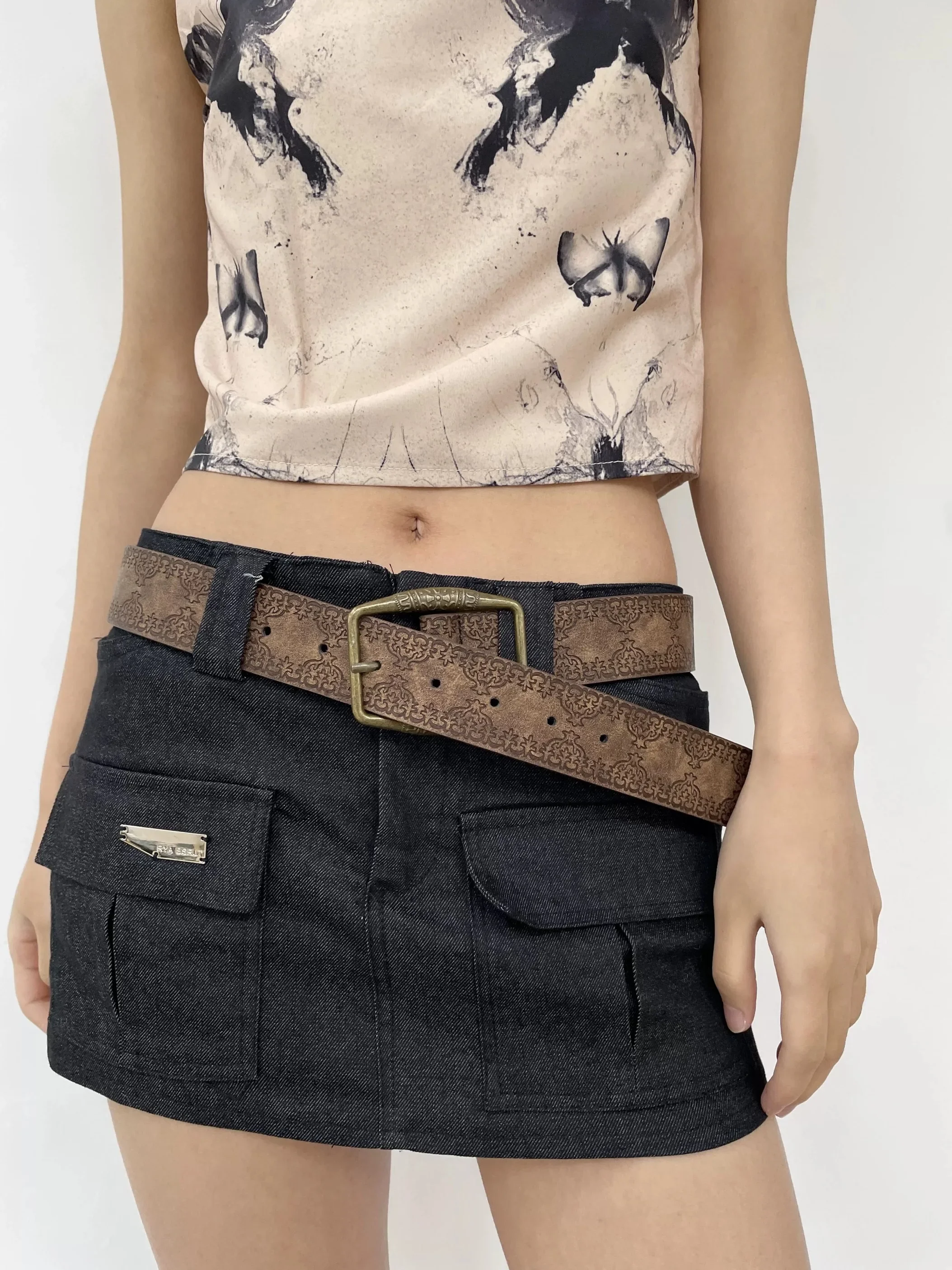 Retro Muster Druck Gürtel Frauen Pu Leder Designer Marke Schnalle Pin Hüftgurt Y2k Vintage All-Match Bund Zubehör – Detail 8