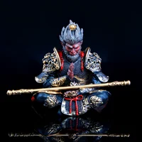 Vibrant Monkey King Figurine - 1 Set Hand-Painted Plastic Car Dashboard Ornament with Golden Hooped Staff 1
