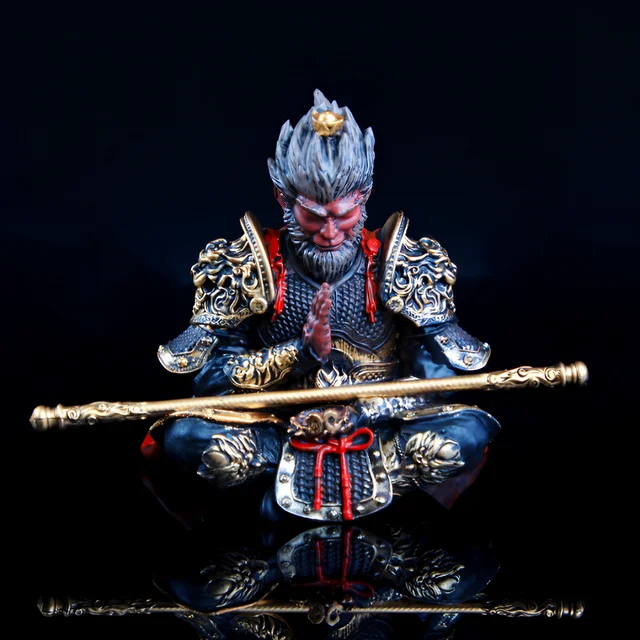 Vibrant Monkey King Figurine - 1 Set Hand-Painted Plastic Car Dashboard Ornament with Golden Hooped Staff 1