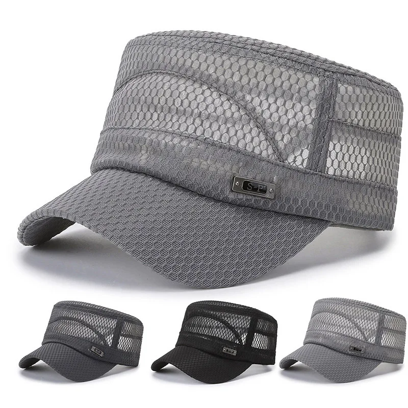 

Adjustable Outdoor Sun Hats Mesh Baseball Cap Casual Flat Breathable Hat Men Snapback Male Summer Gorras Streetwear Trucker Cap