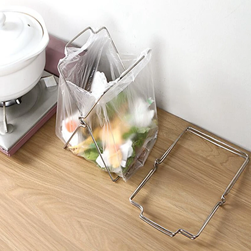 Plastic Bag Hanging Rack Stand Rack Stainless Steel Garbage Bag New Creative Kitchen Rag Folding Garbage Storage Clean Bags