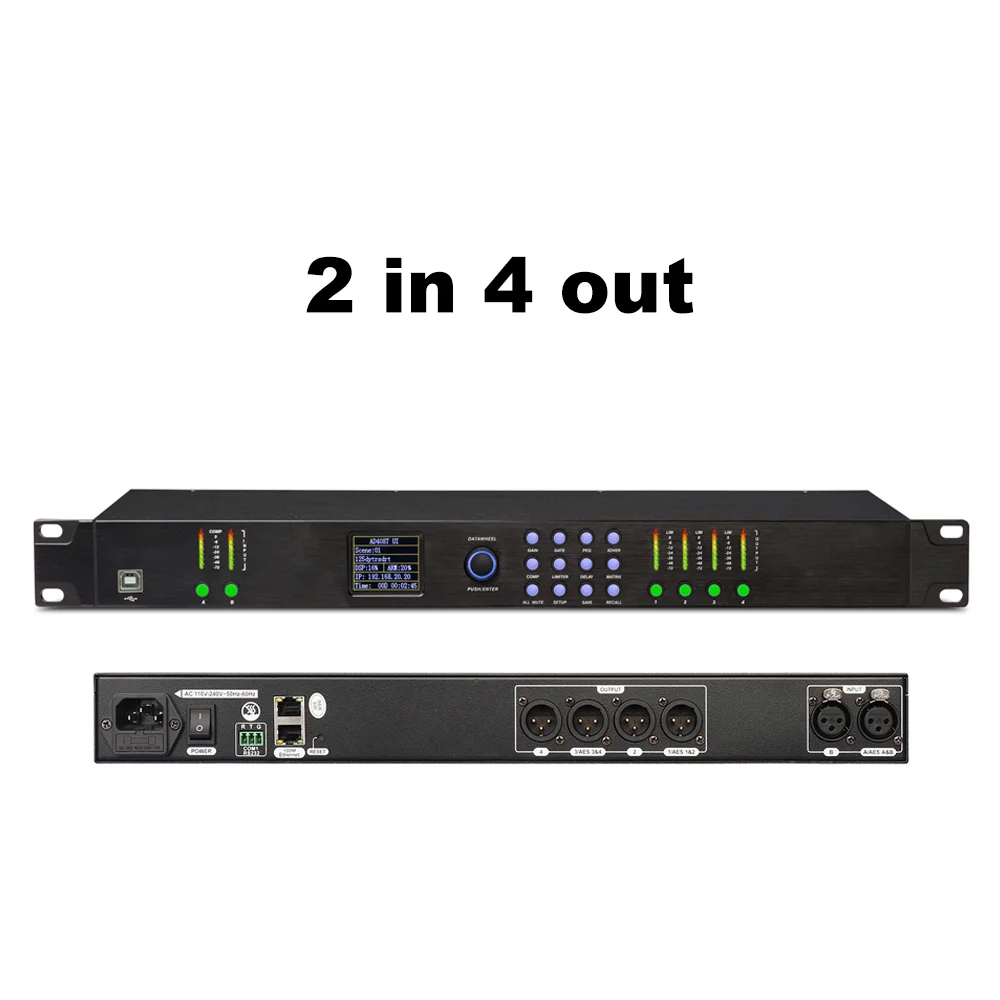 Paulkitson PDA0408RTS 디지털 오디오 프로세서 4입력 8출력 32비트 ADC 및 24비트 DAC 96KHz FIR 자동 EQ 전문 스피커 관리 AES/EBU PC 소프트웨어 제어