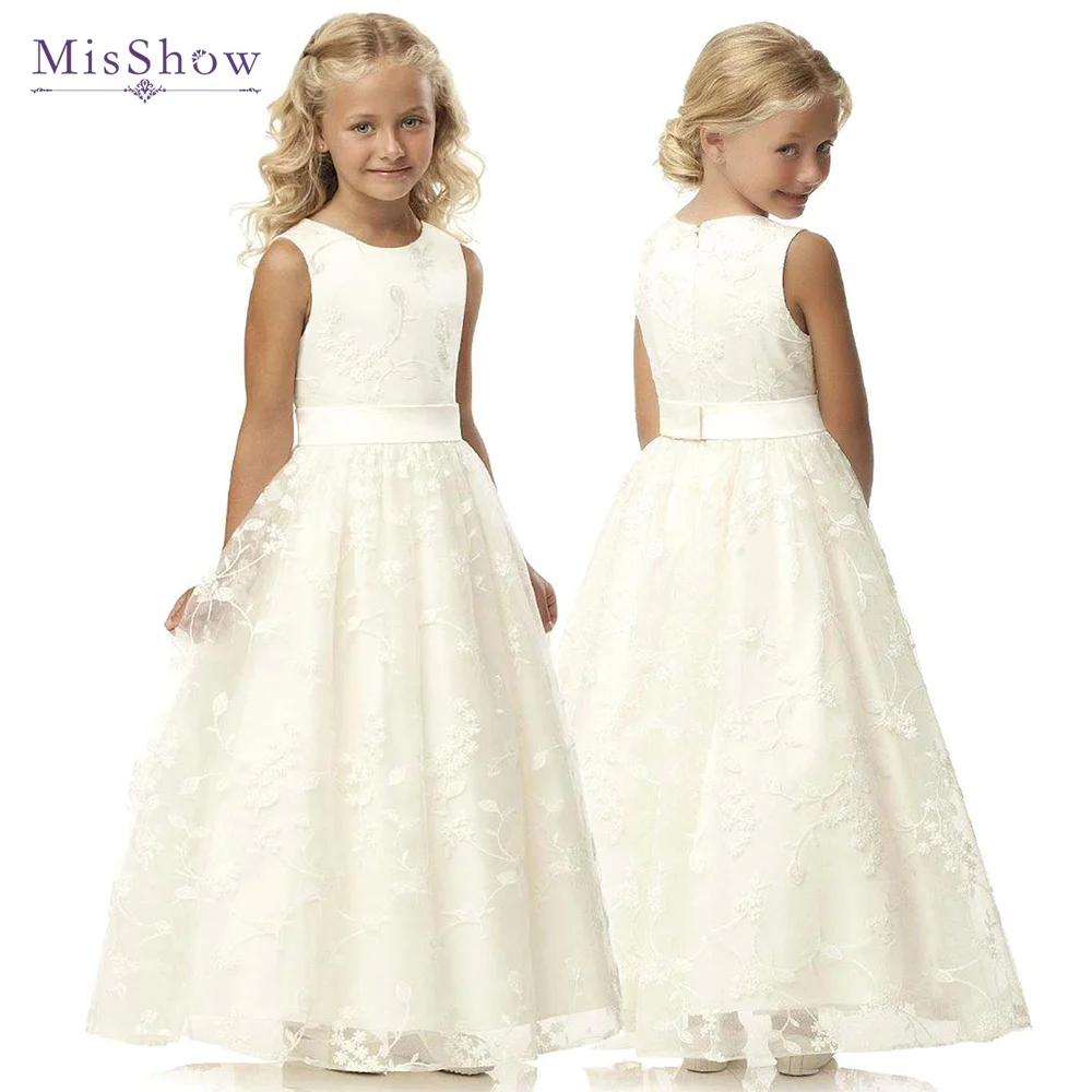 

Милое кружевное платье MisShow для принцесс с цветами для девочек, детское бальное платье, платья для первого причастия, дня рождения, Сетчатое платье