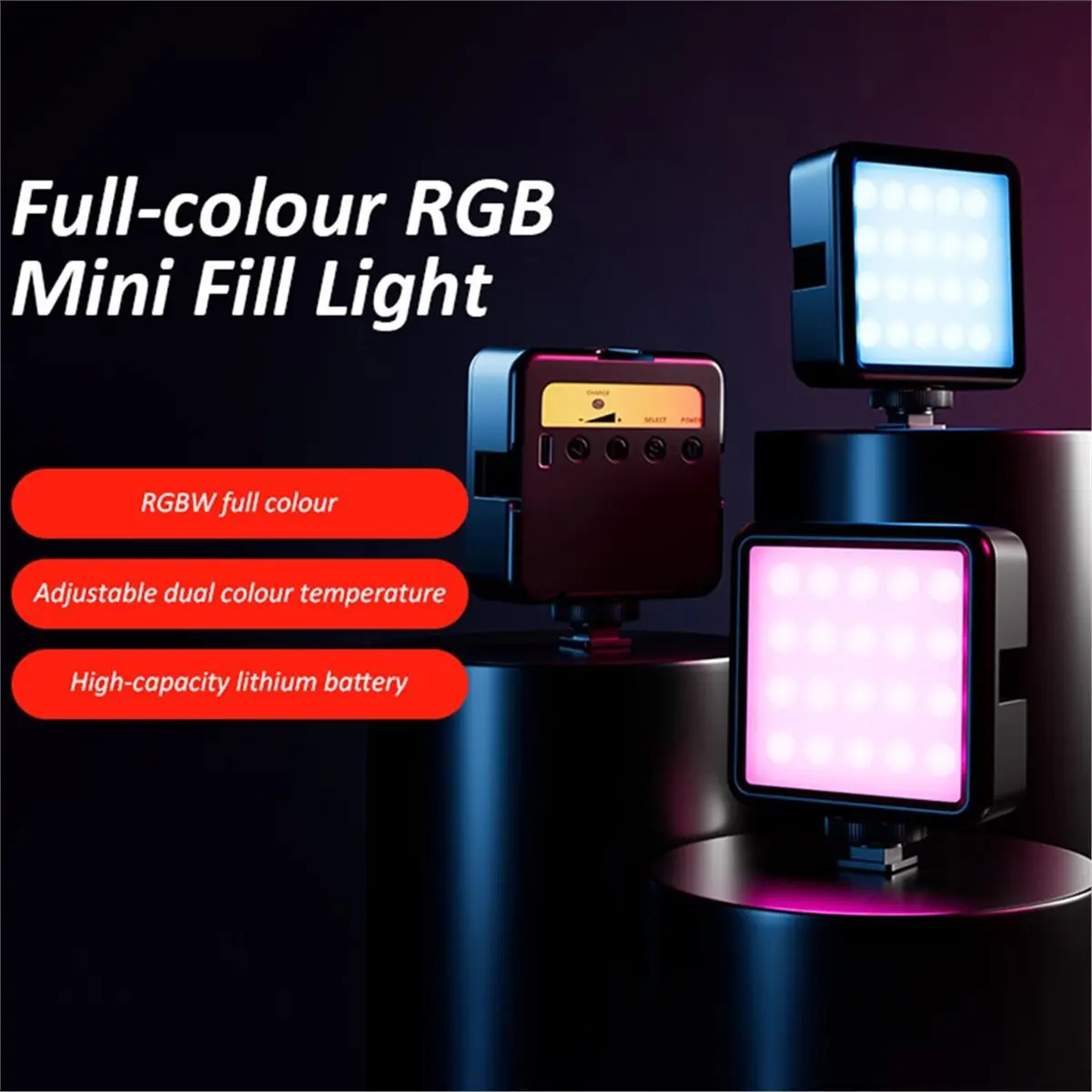 AS62 미니 LED 조명 RGB 풀컬러 포켓 사진 조명 휴대용 카메라 비디오 조명 (브이로그, 라이브 스트리밍, 셀카용)