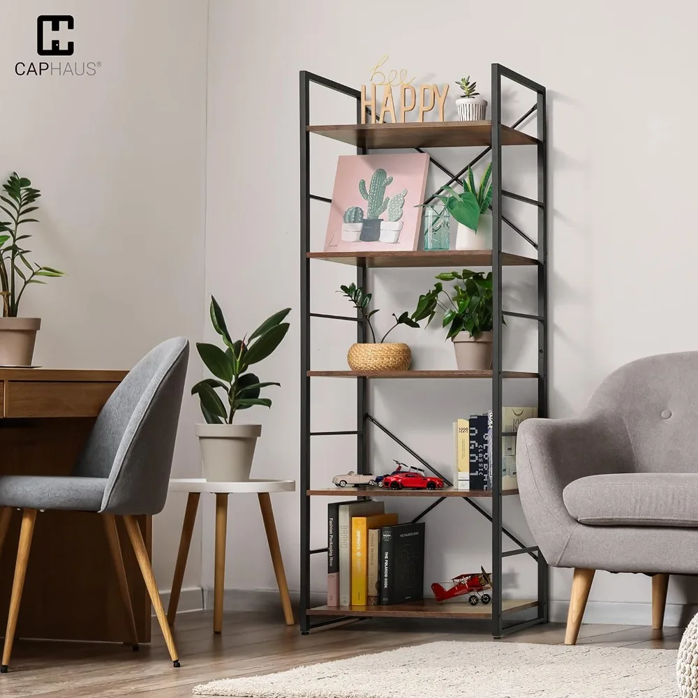 

CAPHAUS 5 Tier Bookshelf, 24 Inch Width Free Standing Shelf, Bookcase Shelf Storage Organizer, Industrial Book