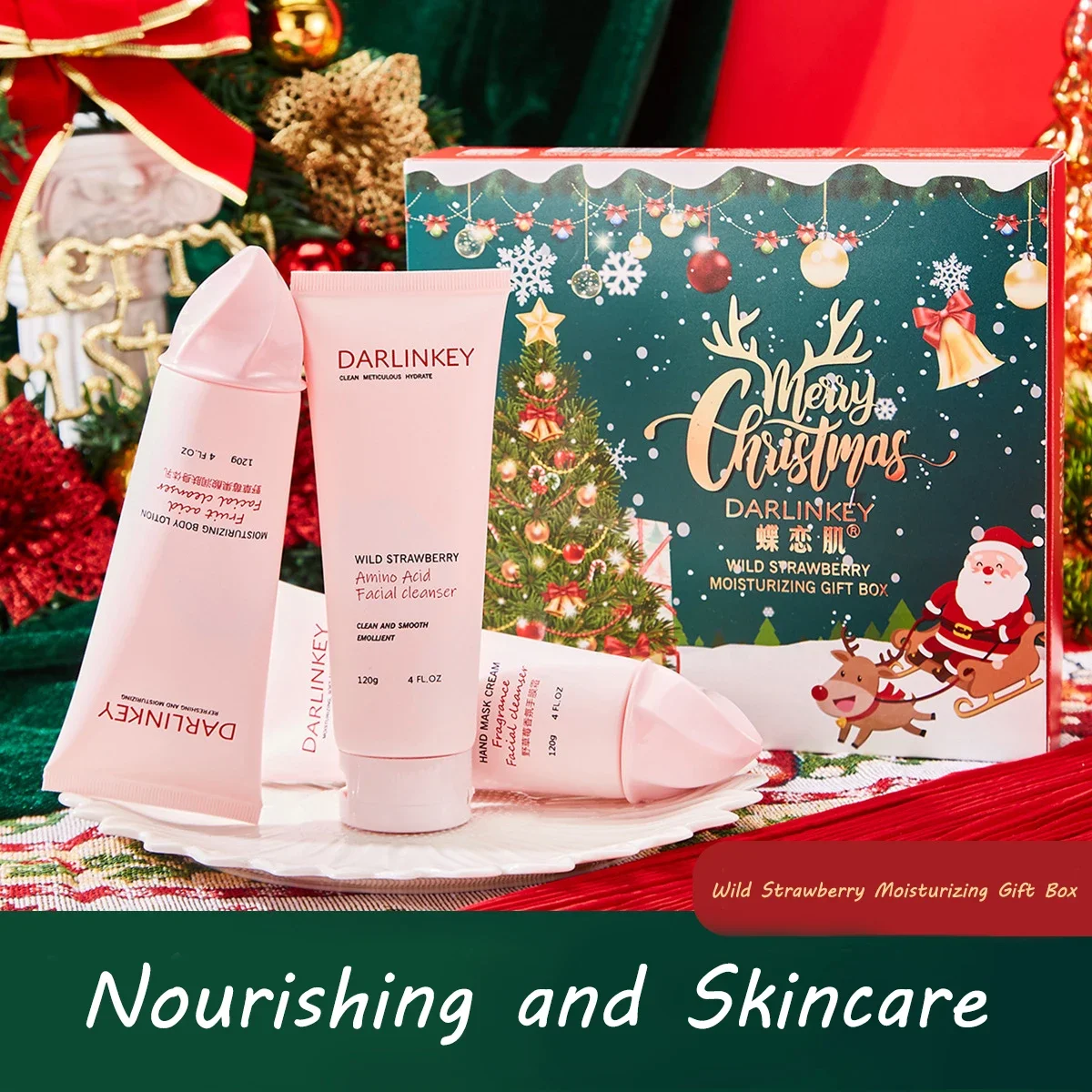 Wild Strawberry Moisturizing Christmas Gift Box Hand Cream Body Lotion Facial Cleanser Combination Korean Skincare Sets Products 4