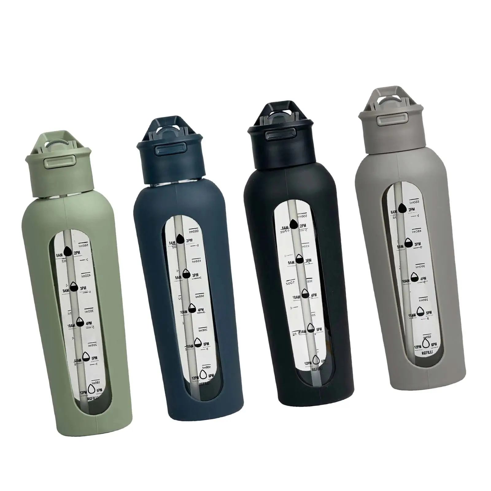 Glass Water Bottle with Silicone Sleeve Sports Bottle for Gym Travel Fitness Glass Water Bottle with Silicone Sleeve Sports Bottle for Gym Travel Fitness