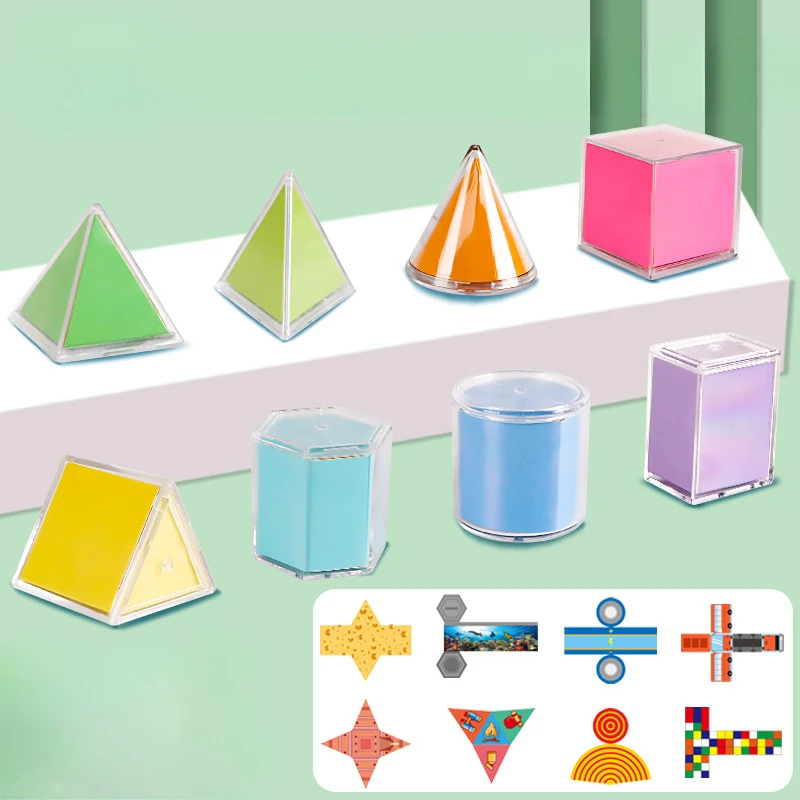 Transparent Geometric Shapes Blocks Montessori Toys Stacking Game Math Toys Educational Toy For Ages 2+ Kids Babies 8 Pieces