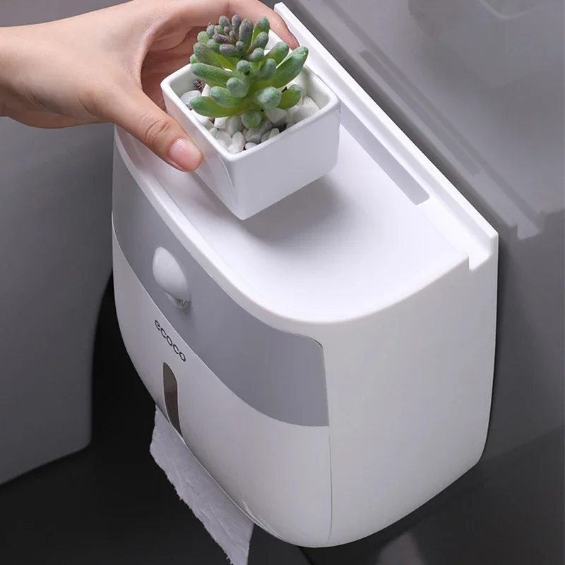Soporte de papel higiénico de doble capa, caja de almacenamiento impermeable montada en la pared, estante de baño, dispensador de rollo de inodoro portátil, portarrollos - AliExpress