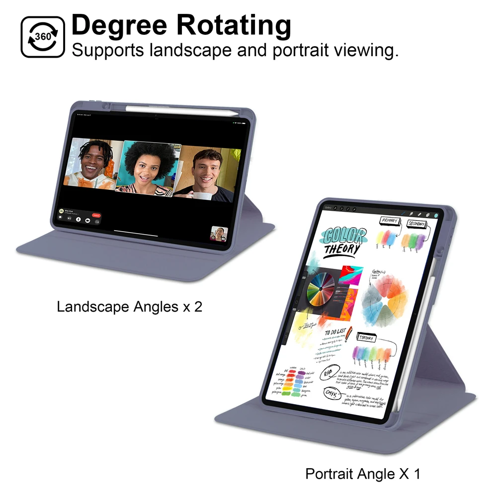 360° Rotating Tablet Cover with Pencil Holder - Acrylic Case