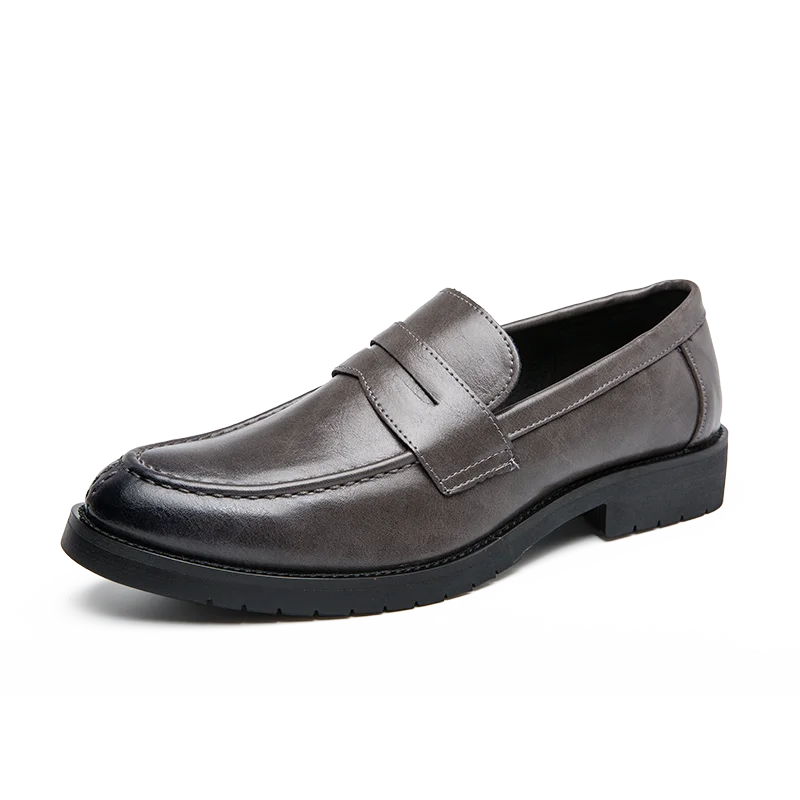 Designer Brand Men's Leather Casual Shoes Versatile for Commuting Work Loafers for Men's Business Flat Shoes Trendy Gray