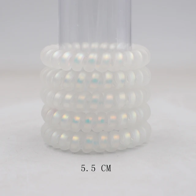 5Pcs/set New Fashion Matt Solid Telephone Wire Elastic Hair Band Frosted Spiral Cord Rubber Band Hair Tie Stretch Head Band Gum Pearlwhitebig