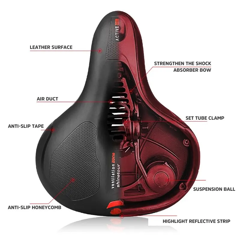 Bicycle saddle Hollow Breathable Men Women MTB Road Bike Saddle Shock Absorbing Comfortable Big Butt Bike Seat Safety Warning