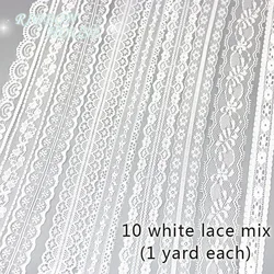 Elegant White Lace Ribbon Webbing - 5 Yards of Lovely Gift Packaging Polyester Material (10 lace mix)