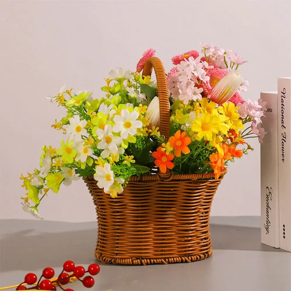 Imitation Rattan Handhold Weaving Basket with Handle Home Decoration Braid Storage Baskets Vegetable Fruit Flower 2