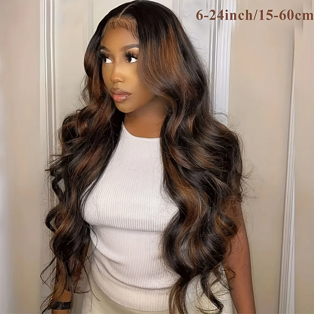 1B/30 Highlight Lace Front Wig Real Human Hair HD Transparent Lace Pre Plucked Natural Hairline Body Wave Virgin Remy Bleached Knots Glueless Design 16-38 Inch Ombre Colored Wig For Black Women Daily & Party Styling