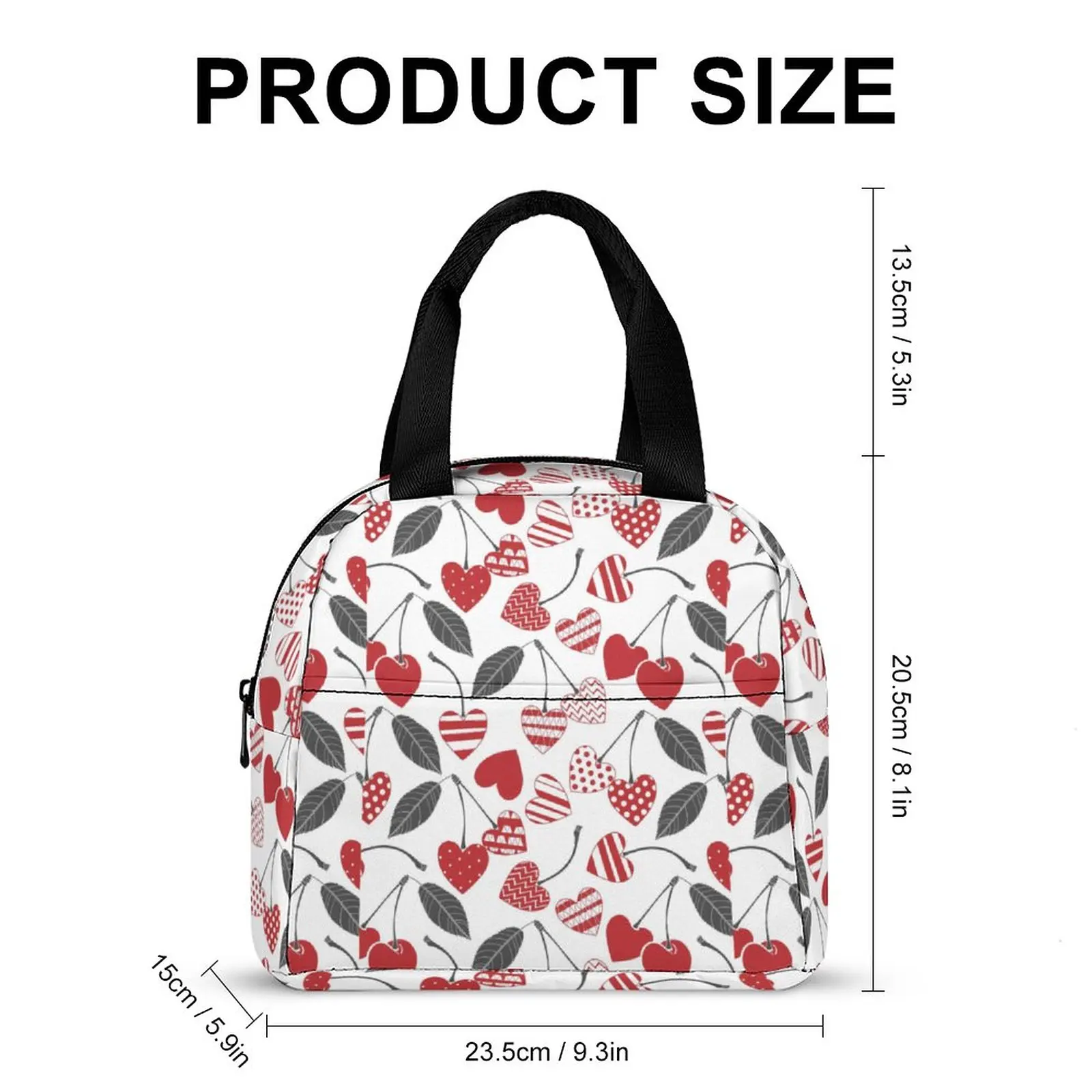 Custom Pattern Tote Lunch Bags for Women Love Cherry Print Portable Meal Bag Picnic Travel Breakfast Box Office Work School