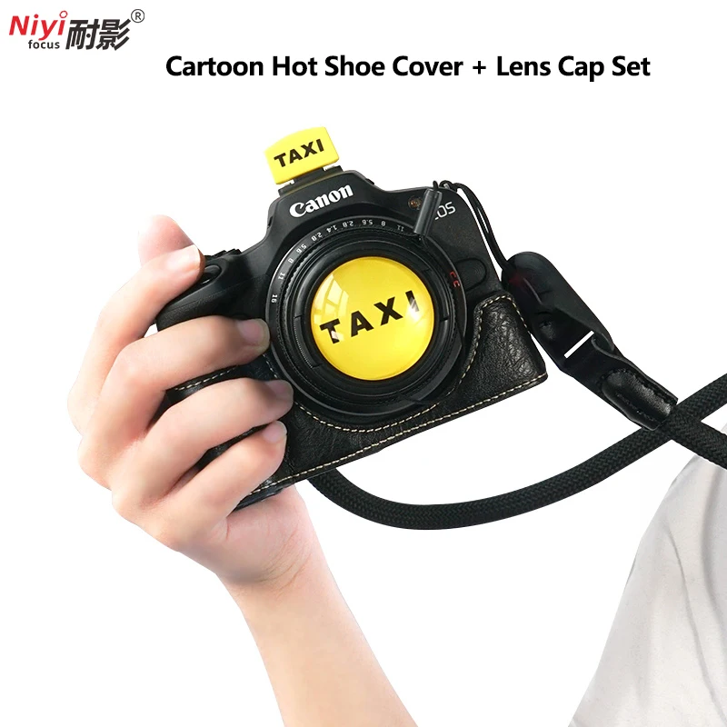 Adorable Cartoon Camera Lens Cap & Hot Shoe Cover Set - Universal Decorative Protector