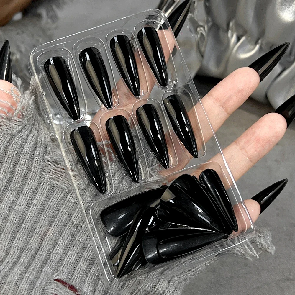 Black PVC Long Stiletto Fake Nails for DIY Nail Art