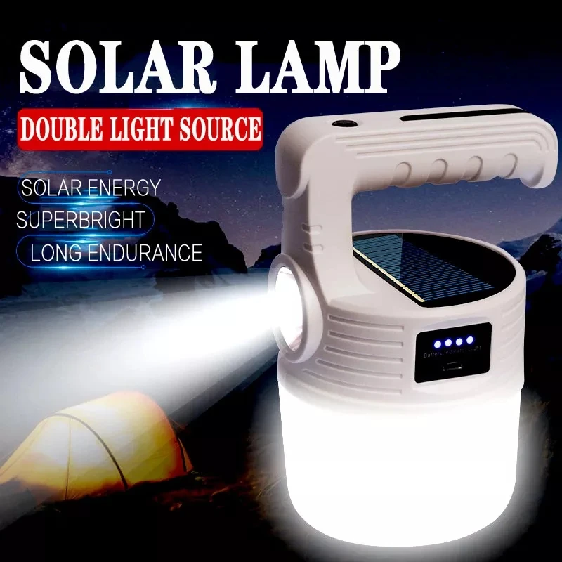 

Solar Rechargeable Bulb Light Portable Outdoor Camping Lanterns USB Charging Waterproof Emergency Lights Fishing Lamp with Hook