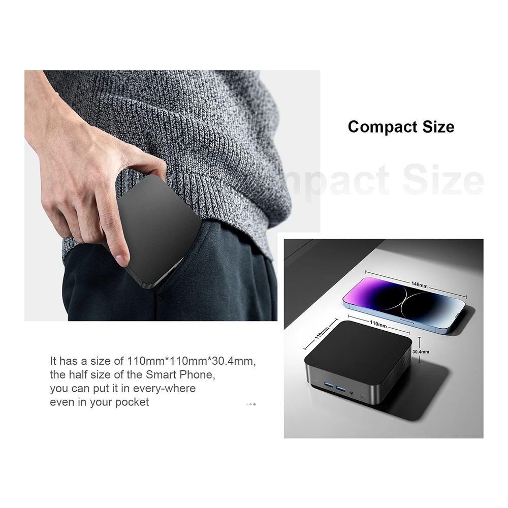 Chatreey Mini PC T9 N250 WIFI5 Windows 11 ultra small pocket computer dual SSD full function Type-C 4K 60Hz RGB output