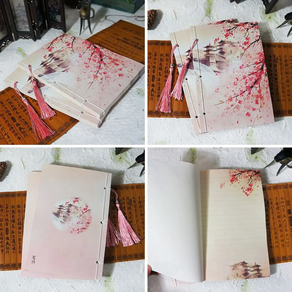 중국 스타일 와이어 바운드 노트 수제 스케치북 태슬 다이어리 노트북 빈티지 오리지널 저널 노트패드 사무용 문구