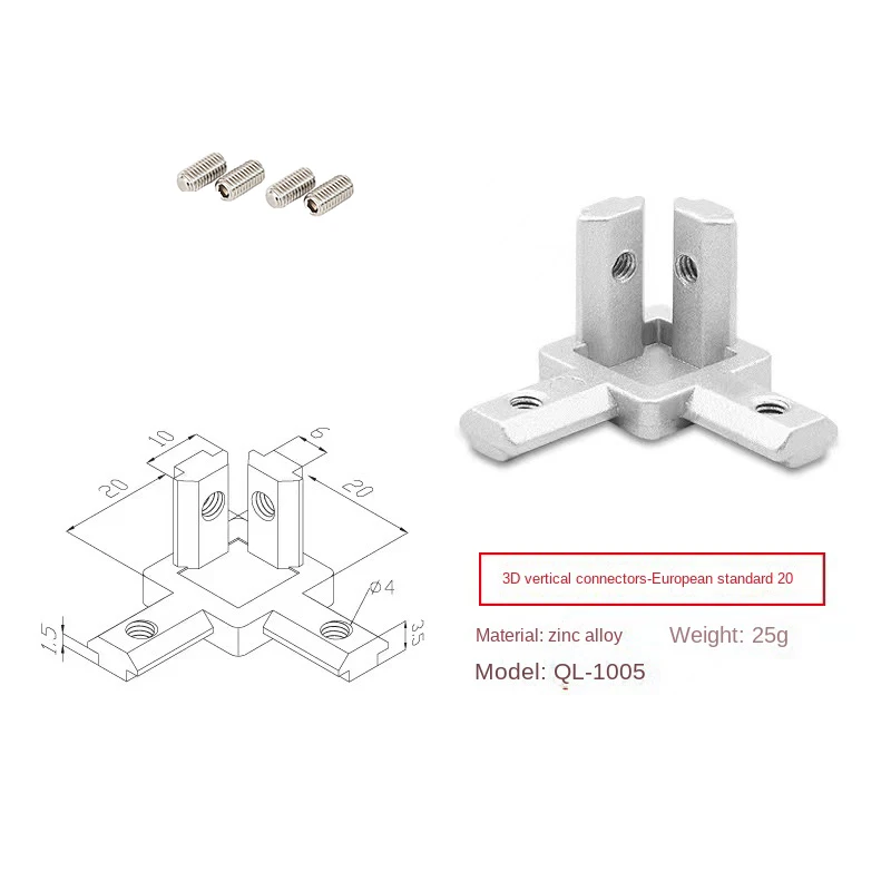 10Pcs 3-Way End Corner Bracket Connector for European Standard Aluminum Extrusion Profile 3030 4040 Series Slot with Screws