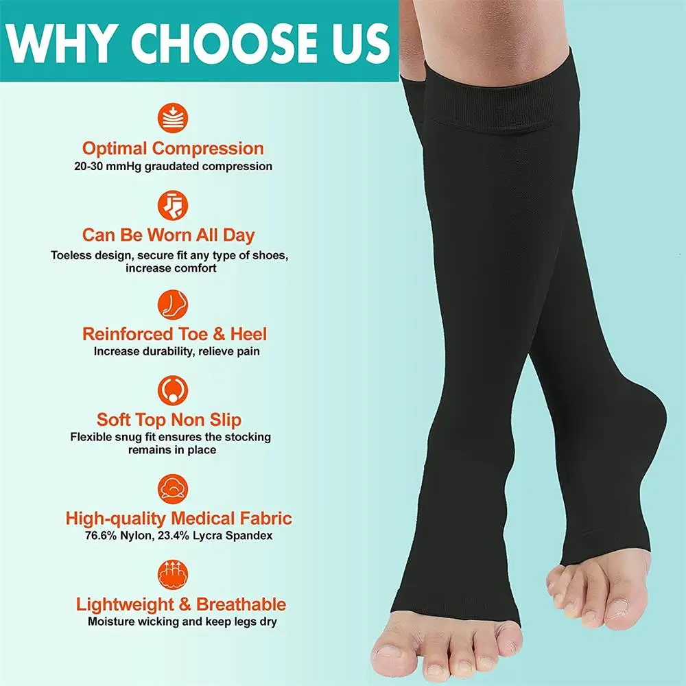 Compression Socks 1Pair S-7XL Marathon Running Sports Socks Men Women 30Mmhg Knee High for Edema Diabetes Varicose Veins