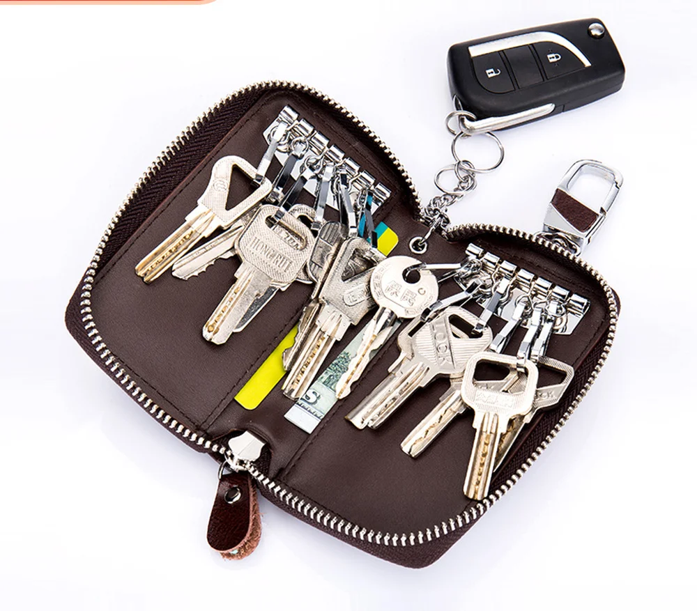 

Key Case Multifunctional Zipper Leather Bag Men's Household Key Case Large Capacity Women Leather Keychain Key Wallet