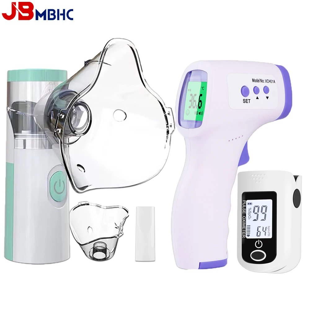 

Medical Nebulizer Handhe Inhalator Mini Silent Steam Nasal Humidifier Asthma Inhaler + Body Thermometer + Finger Pulse Oximeter