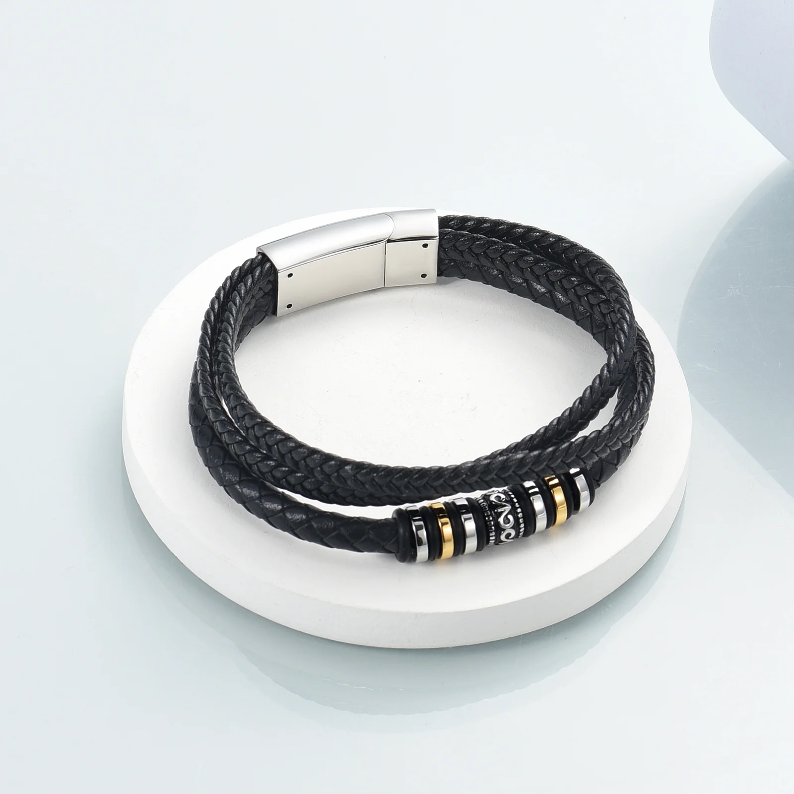 Cremation Jewelry Braided Leather Urn Bracelet for Ashes for Men Boys Mens Handmade Braided Rope Double-Row Keepsak Urn Bracelet