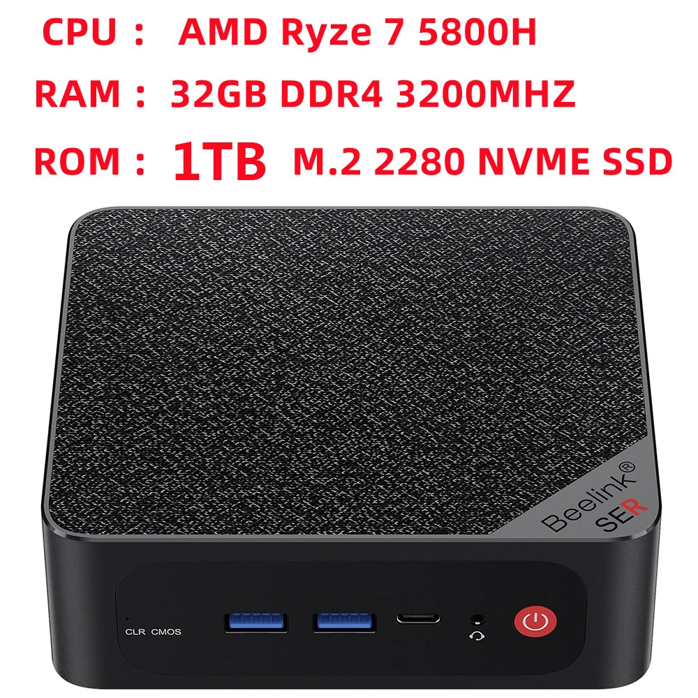 Beelink SER5 MAX 5800H 32GB DDR4、500G Beelink SER5 MAX with 8-Core AMD Ryzen 7 5800H, 32GB DDR4