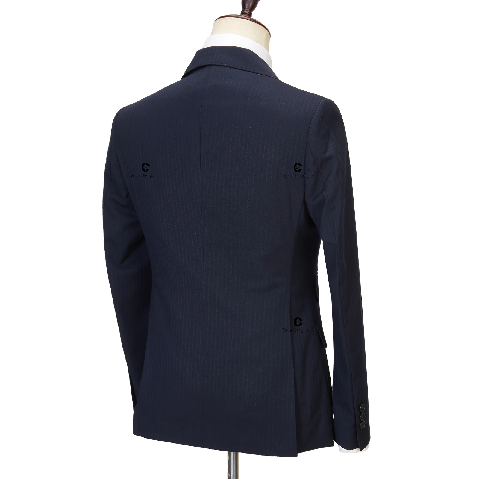 Cenne Des Graoom Double-Breasted Blue Black Stripe Men Suits Tailor-Made 2 Piece Set Jacket Pants Business Meeting Wedding