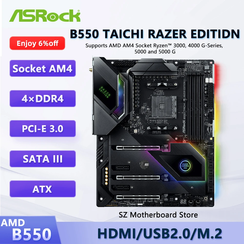 ASROCK B550 TAICHI RAZER EDITION AMD B550 AM4 Motherboard For