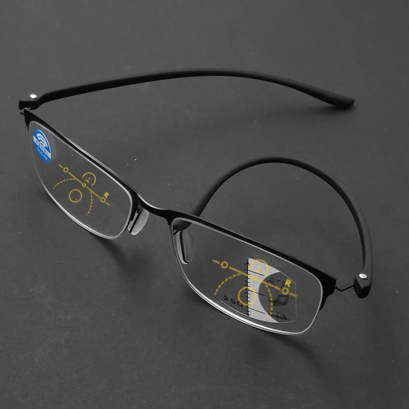 IENJOY Half Frame Multifocal Reading Glasses for Men TR Progressive Bifocal Eyeglasses Blue Light Presbyopic Eyewear 1.0 2.0 3.0